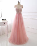 Sparkly Beading Long Prom Party Gowns Backless A Line