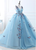 Ball Gown Prom Dresses With Embroidery Butterflies