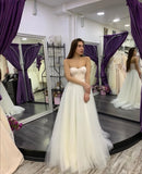 Pearls A Line Tulle Long Sleeve Two Piece Wedding Dress
