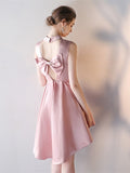 Pink Backless Bowknot Asymmetry Homecoming Dress