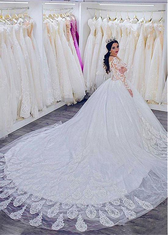 jewel long sleeve drop waist tulle wedding dress Women's Short Elegant Casual Dress
