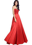 Wonderful Satin Neckline Natural Waistline A-Line Prom Dresses With Beadings