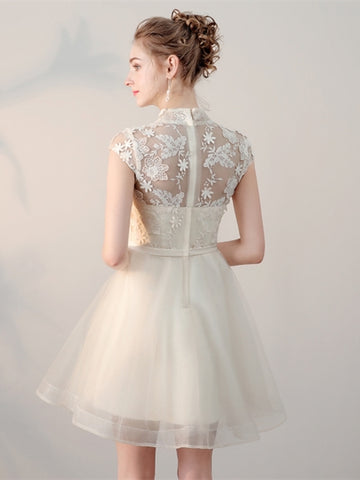 Elegant  High Neck Appliques Mini Homecoming Dress