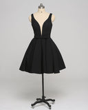 Black Deep-V Ball Gown Simple Prom Dress