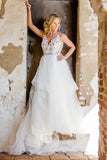 V-neckline Lace Ruffles Appliques Tulle A Line Wedding Dress