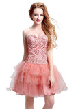 Charming Tulle & Lace Sweetheart Neckline Layered Short-length Ball Gown Homecoming Dresses With Beadings