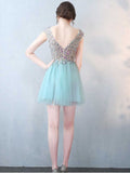 Mint V-Neck Beading Crystal Cocktail Dress