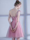 One-Shoulder Pink Flowers Pleats Homecoming Dress