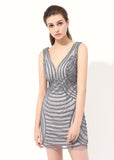 Chic Tulle V-neck Neckline Short Sheath Cocktail Dresses With Beadings