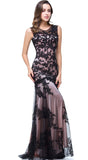 Black lace Applique Evening Dress