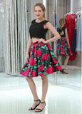 Tulle & Floral Cloth Scoop Neckline A-line Two-piece Homecoming Dresses With Beaded Lace Appliques