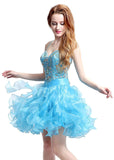 Amazing Organza Spaghetti Straps Neckline Basque Waistline Short-length Ball Gown Homecoming Dresses With Ruffles