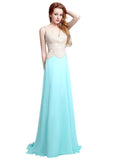 Gorgeous Chiffon V-neck Neckline Natural Waistline A-line Prom Dresses With Beadings