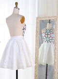 White Short Flowers Embroidery Homecoming Dress