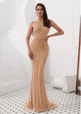 Beading Tulle & Spandex Jewel Floor-length Mermaid Evening Dress