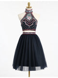 2017 Twp-piece A-line Appliqued High-neck Homecoming Dress