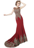 Glamorous Chiffon Jewel Neckline Mermaid Evening Dresses With Lace Appliques