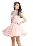 Romantic Chiffon & Tulle Jewel Neckline Short Length Homecoming Dresses With Beadings
