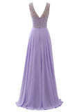 Purple Exquisite Chiffon Scoop Neckline A-Line Prom Dresses With Beadings