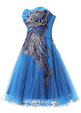 Chic Tulle & Satin Sweetheart Neckline A-Line Short Cocktail Dresses With Peacock Pattern