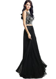 Romantic Chiffon & Tulle Illusion Jewel Neckline Two-piece A-line Evening Dresses With Beadings