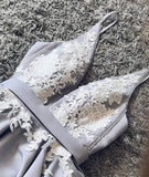 Sexy Gray v Neck Lace Applique Short Prom Homecoming Dress