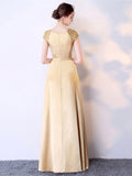 Cap Sleeves Appliques Crystal Sashes Evening Dress