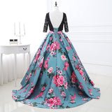 Half Sleeve Lace Print Prom Dress