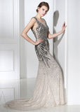 Wonderful Tulle Scoop Neckline Sheath Evening Dresses With Beaded Lace Appliques