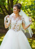 Tulle Lace Appliques Ball Gown Long Sleeve Scoop Wedding Dress