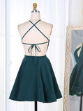 Dark Green Spaghetti Straps Keyhole Satin Homecoming Dress