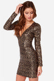 Metallic Sequined Embroidery V Neck Pencil Dress