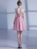 Pink Bowknot Sashes V-Neck Short Homecoming Dress