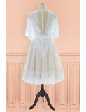 Vintage V-neck Lace Knee Length Wedding Dress with Sleeves