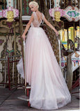 Organza Bateau Neckline A-line Wedding Dress With Lace Appliques & Beadings