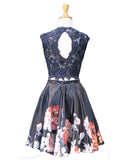 Floral Navy Short Homecoming Dresses