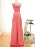 One-shoulder Long Watermelon Bridesmaid Dress