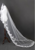 Beautiful Ivory Tulle Cathedral Wedding Veil With Lace Applique Edge