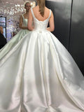 Ball Gown Satin Straps Ruched Wedding Dress With Pockets