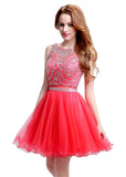 Pretty Tulle Jewel Neckline Sleeveless Short-length A-Line Homecoming Dresses With Beadings