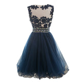 Appliques Beaded Scoop Short Homecoming Dress