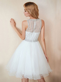 White Princess Tulle Beading Scoop Short/Mini Homecoming Dress