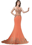Fabulous Crystal Shuang Ma Jewel Neckline See-through Waist Mermaid Evening Dresses With Lace Appliques