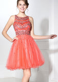 Romantic Tulle Jewel Neckline A-line Short Homecoming Dresses With Beadings