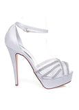 Chic Satin & Mesh Upper Peep Toe Stiletto Heels Wedding Shoes With Beads
