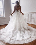 Lace Appliques Puffy Tulle Sexy Spaghetti Straps Wedding Dress
