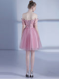 Pink Short Sleeves Sashes Homecoming Dress