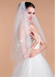 Beautiful Tulle Wedding Veil With Lace Appliques & Pearls