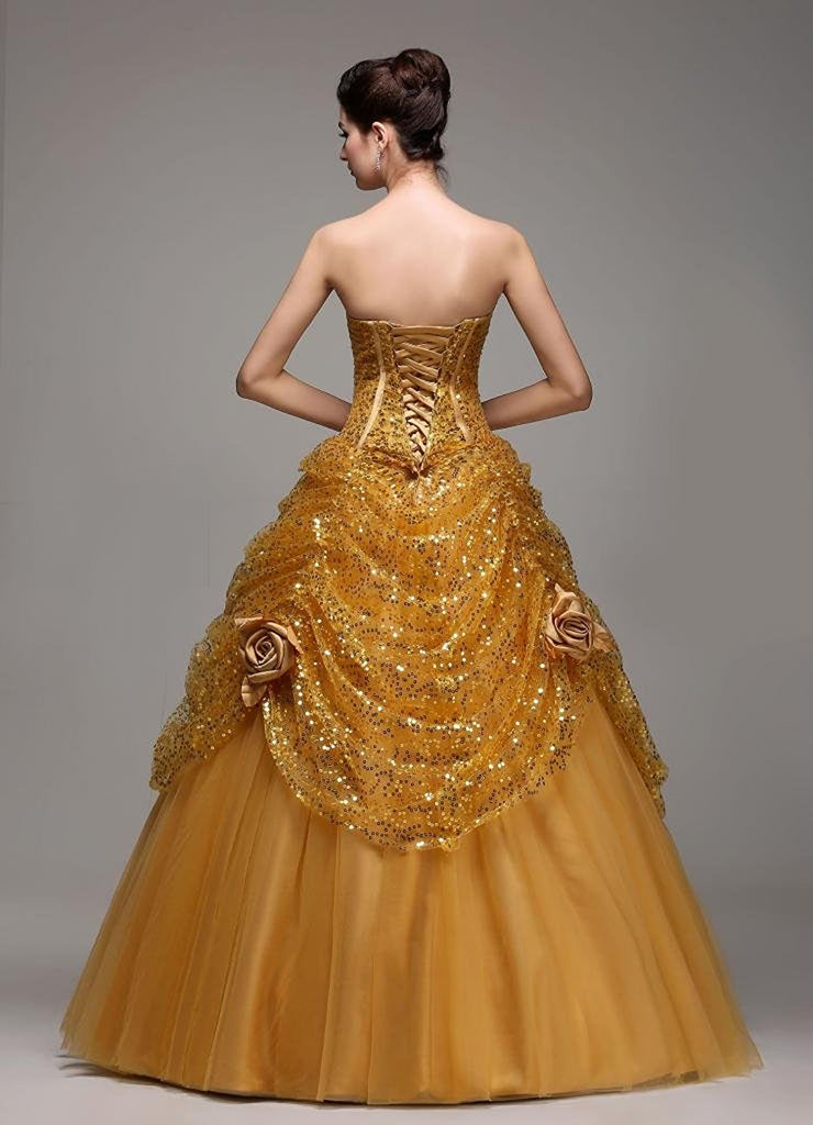 Pageant Quinceanera Gold Sequined Dress US4 / As The Pictures