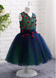 Special Tulle & Lace V-neck Neckline Ball Gown Flower Girl Dresses With Handmade Flowers